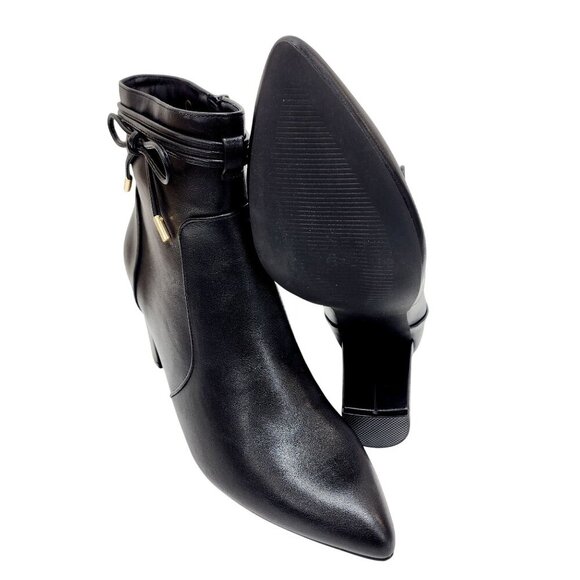 Womens Pointed Toe Ankle Boots Blocked Mid Heel Bow Side Faux Suede Chelsea 9 - Picture 14 of 16